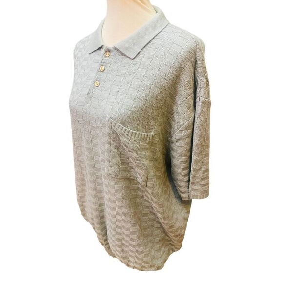 Haband European Seafoam Green/Blue Short Sleeve Mens Knit Vintage Sweater Size X - Picture 7 of 12